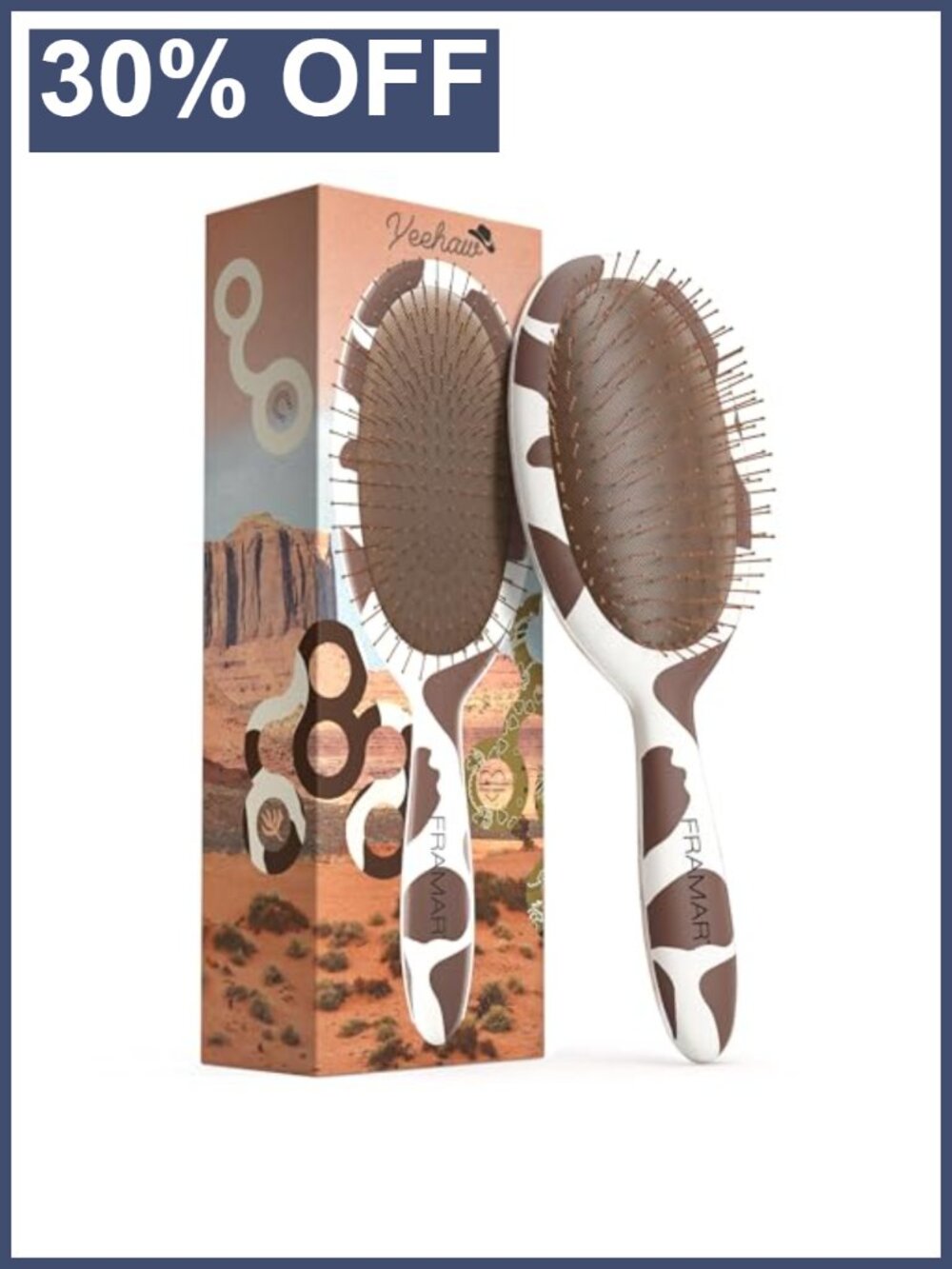Cow Print Detangling Hair Brush Painless Bristles All Hair Types